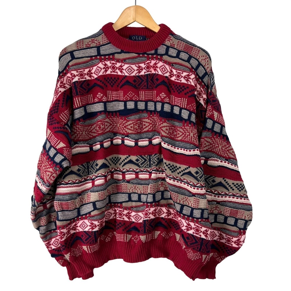 OLD GLORY Men's Vintage‎ 3D Knit Sweater XL Made in USA Cotton Hip Hop Biggie